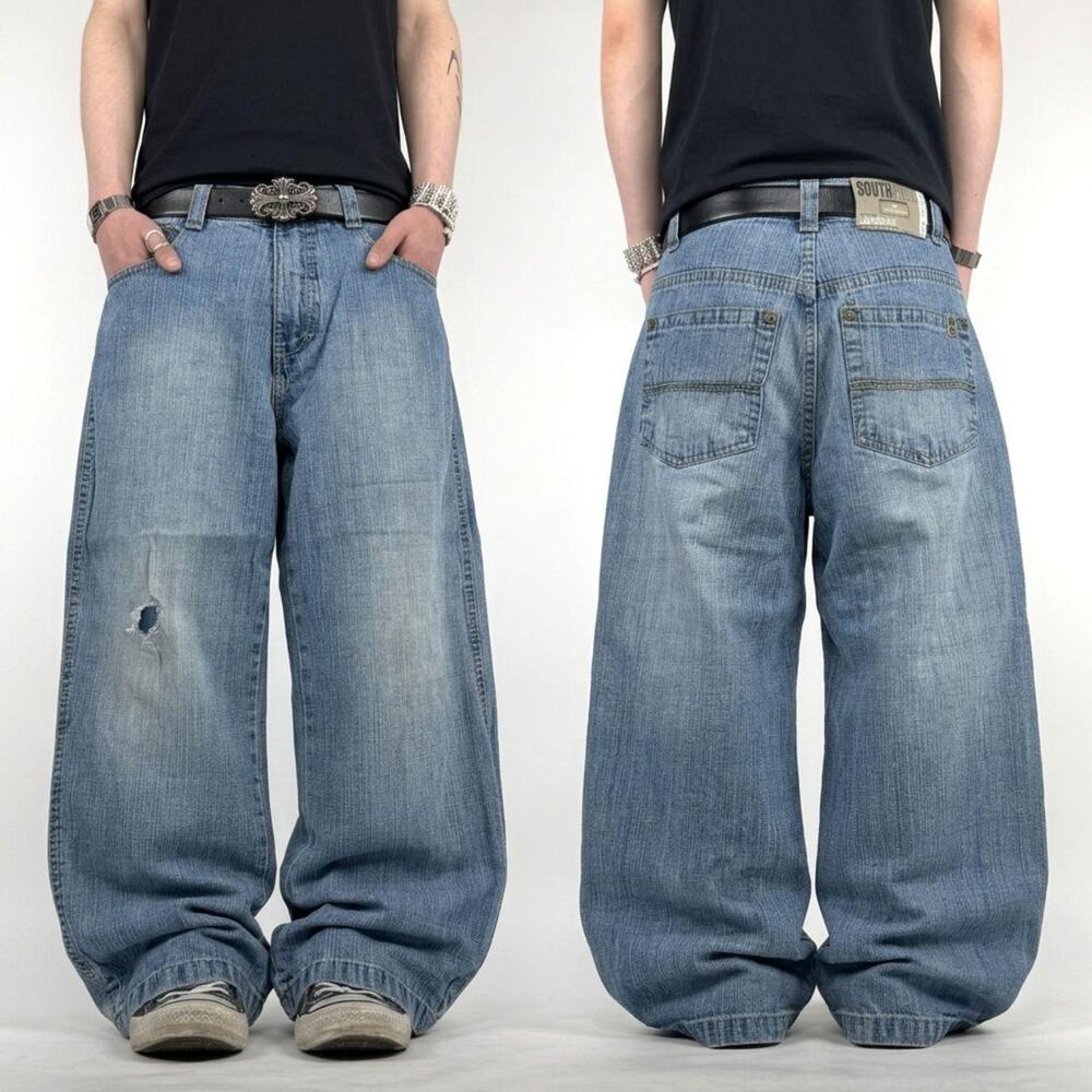 Vintage y2k grunge baggy wide leg faded stonewash southpole jeans